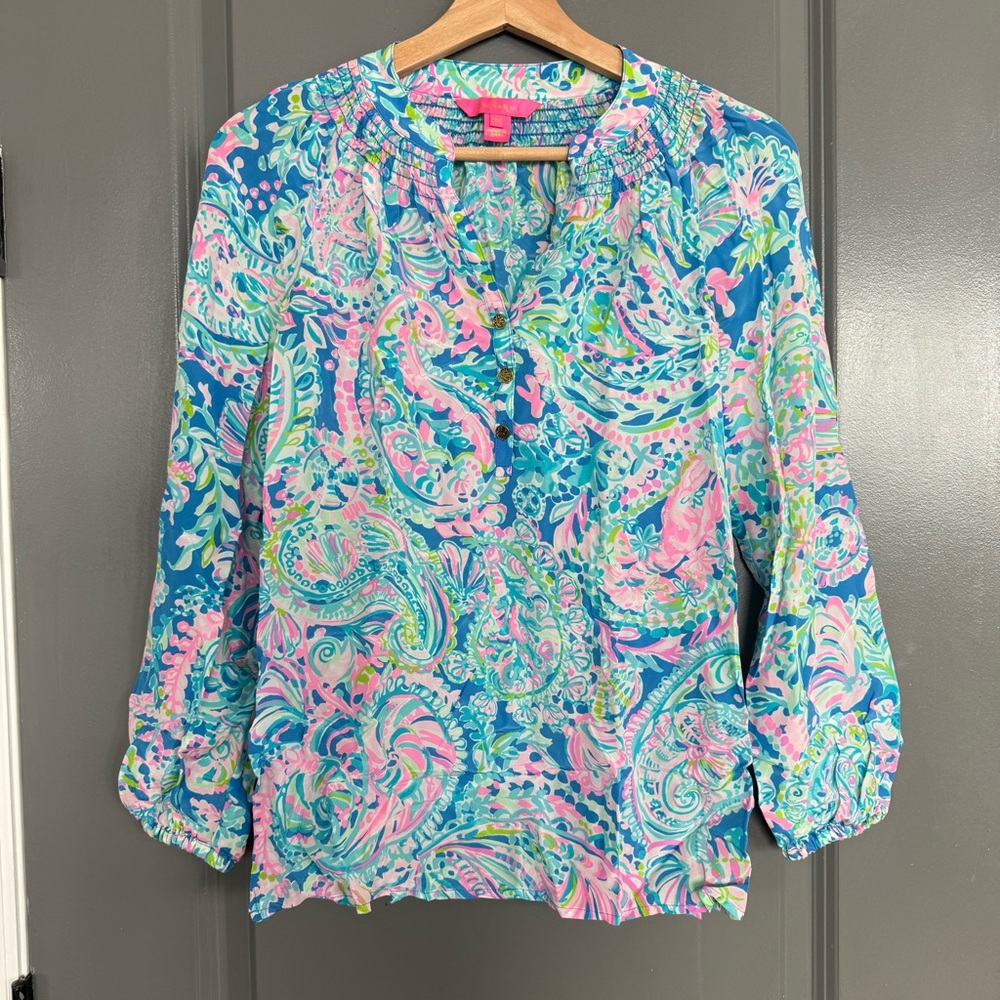 Lilly Pulitzer Multi Spring In Your Step Elsa Silk Top Size XXS